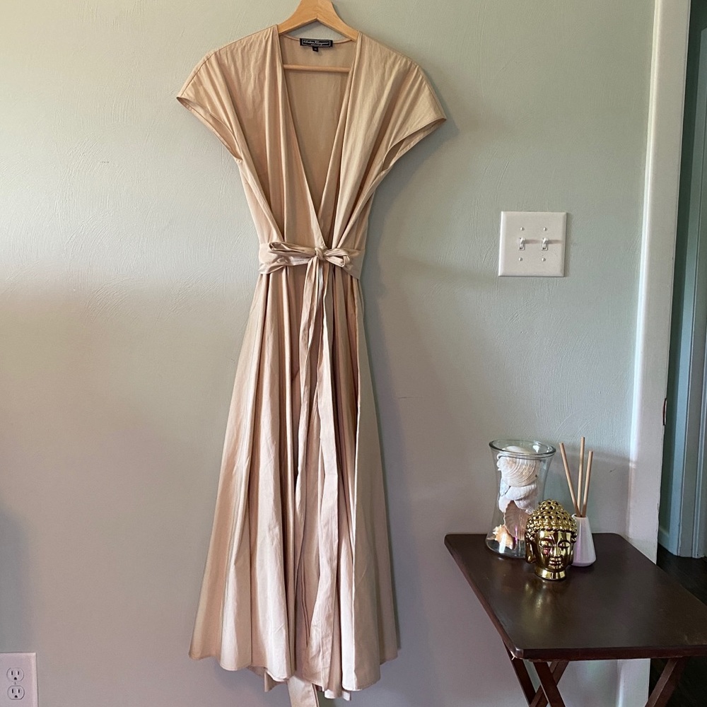 Khaki Salvatore Ferragamo Wrap Midi Dress Size 38